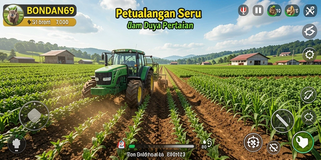 Screenshot BONDAN69 menampilkan peternakan virtual yang aktif dan indah.
