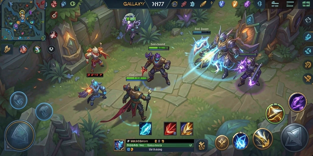 Tampilan gameplay seru dalam GALAXY77, penuh aksi dan strategi MOBA.
