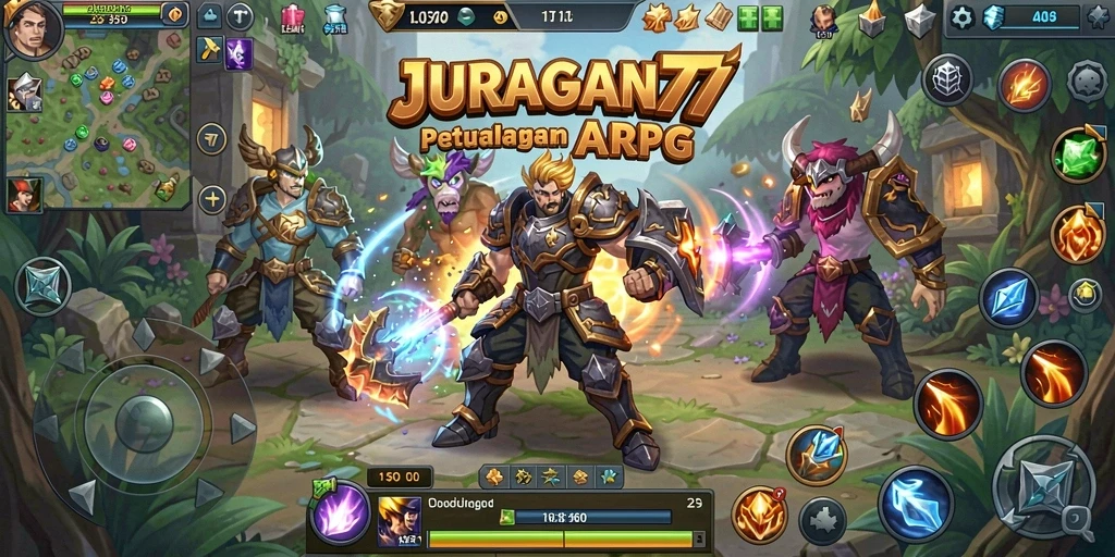 Gameplay seru JURAGAN77 dengan aksi pertempuran ARPG yang mendebarkan.