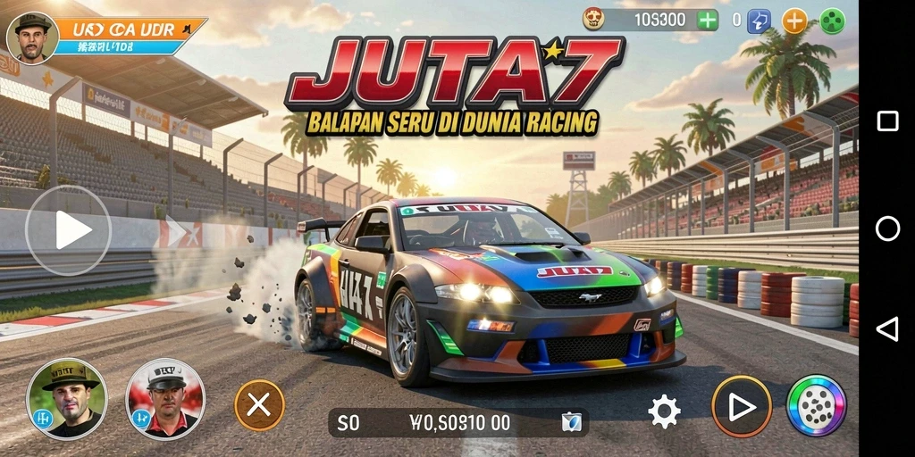 Gameplay balapan seru dari JUTA7 yang menampilkan kecepatan dan keseruan.
