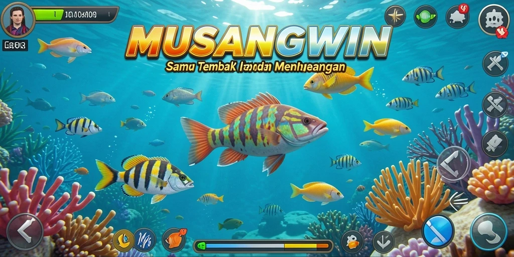 Tampilan gameplay seru di MUSANGWIN dengan ikan-ikan beragam.