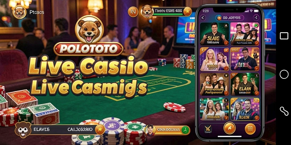 Screenshot gameplay POLOTOTO menampilkan dealer profesional dan permainan live yang seru.